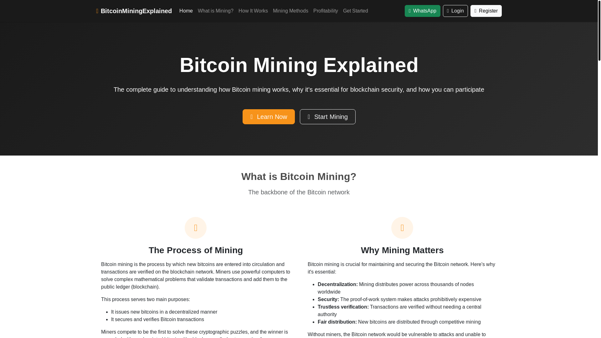 website screenshot of https://explainbitcoinmining.online/