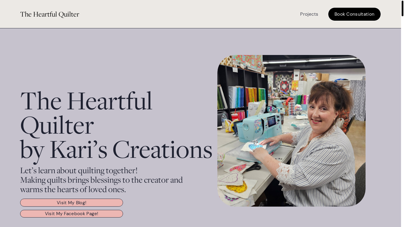 website screenshot of https://theheartfulquilter.com/