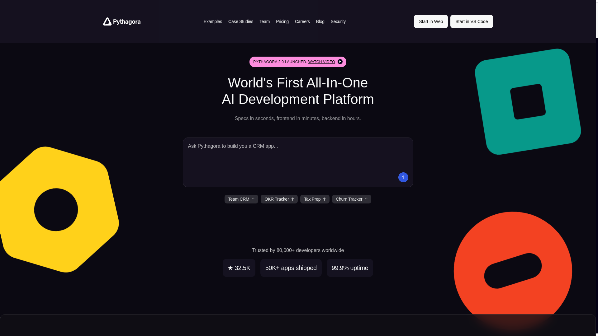 website screenshot of https://pythagora.me/