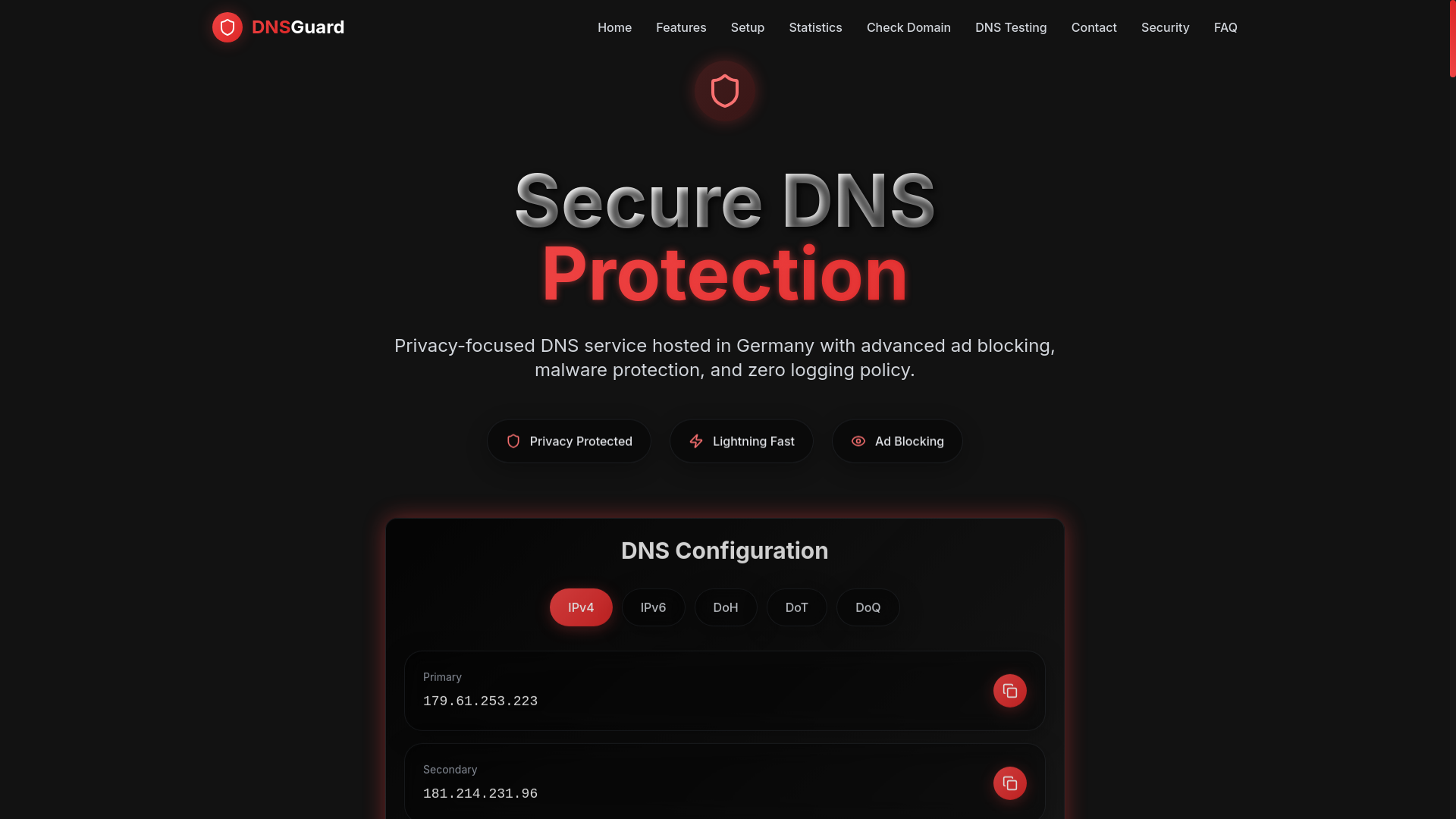website screenshot of https://dnsguard.pub/