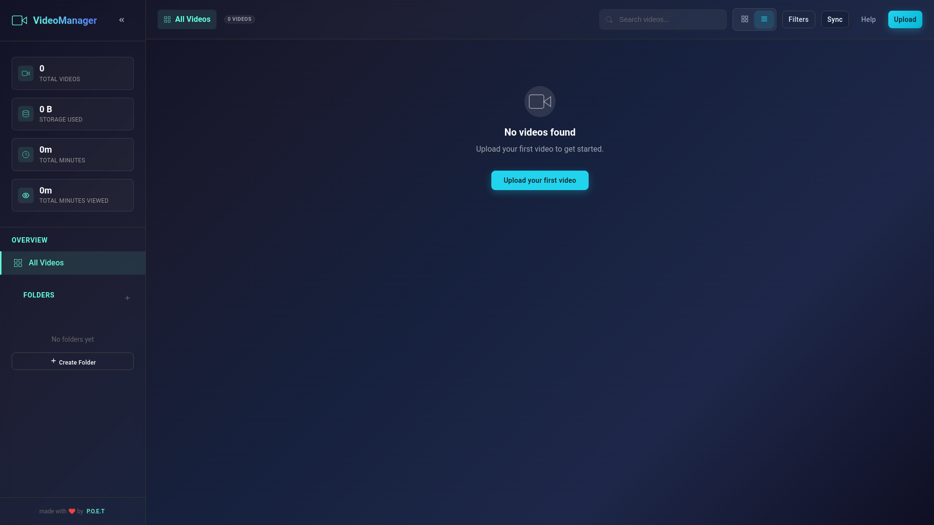 website screenshot of https://video-manager-frontend.pages.dev/