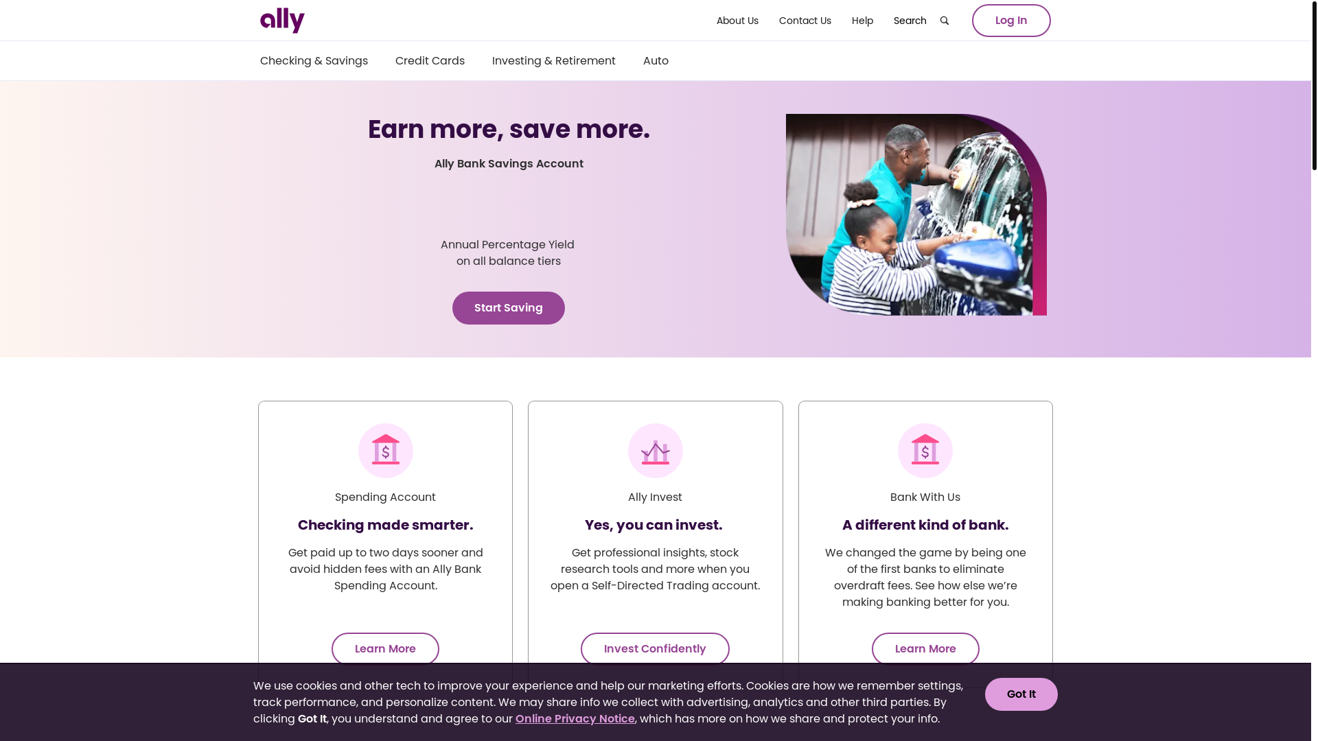 website screenshot of https://ally.com/