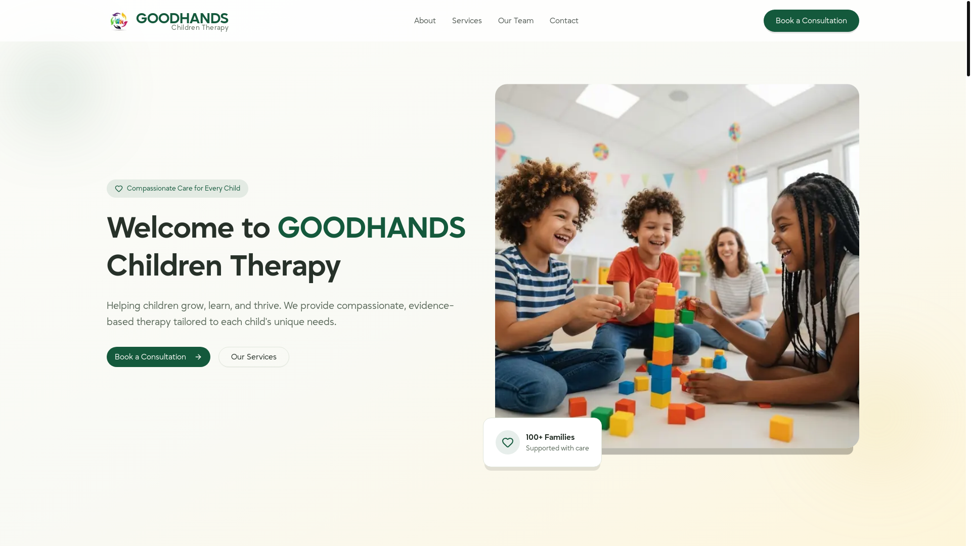 website screenshot of https://goodhandschildrentherapy.com/