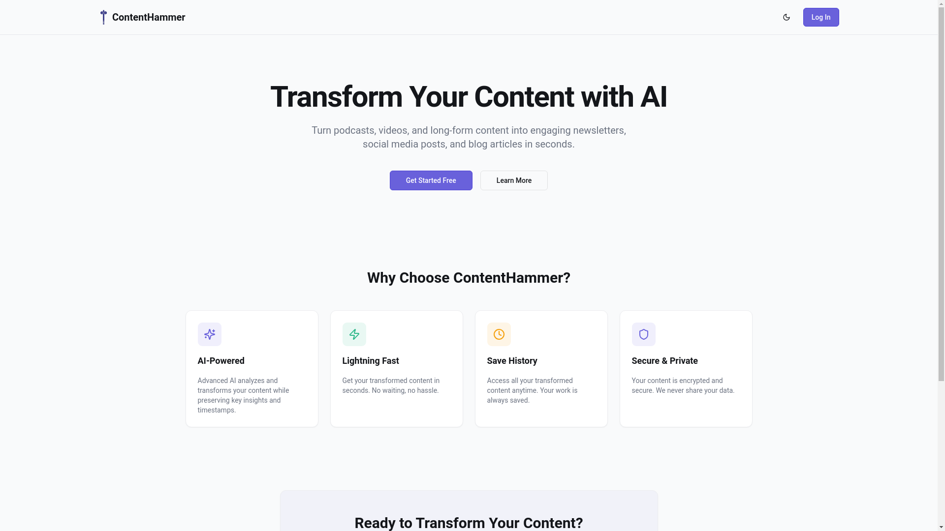 website screenshot of https://contenthammer.io/