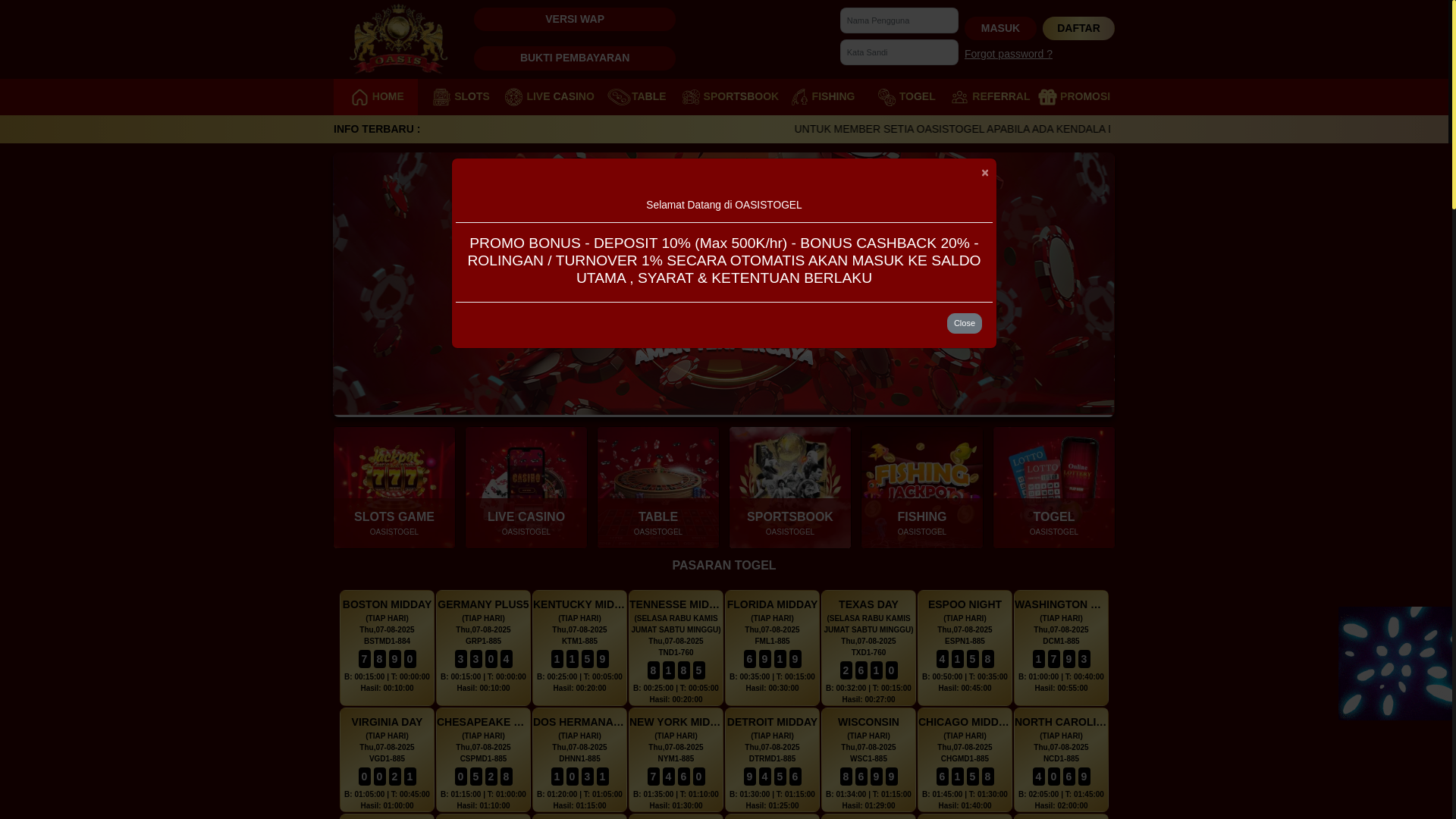 website screenshot of https://oasistogelgacor.com/