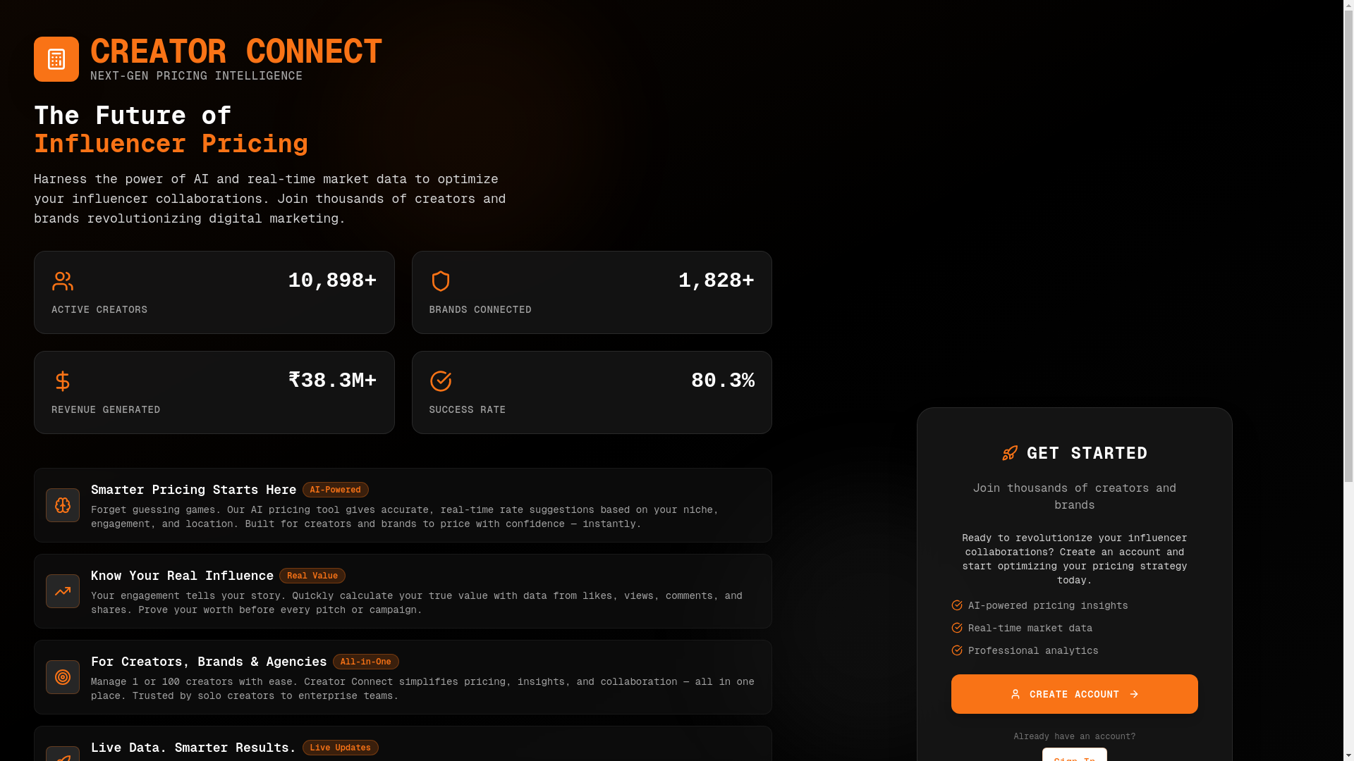 website screenshot of https://connectcreator.xyz/