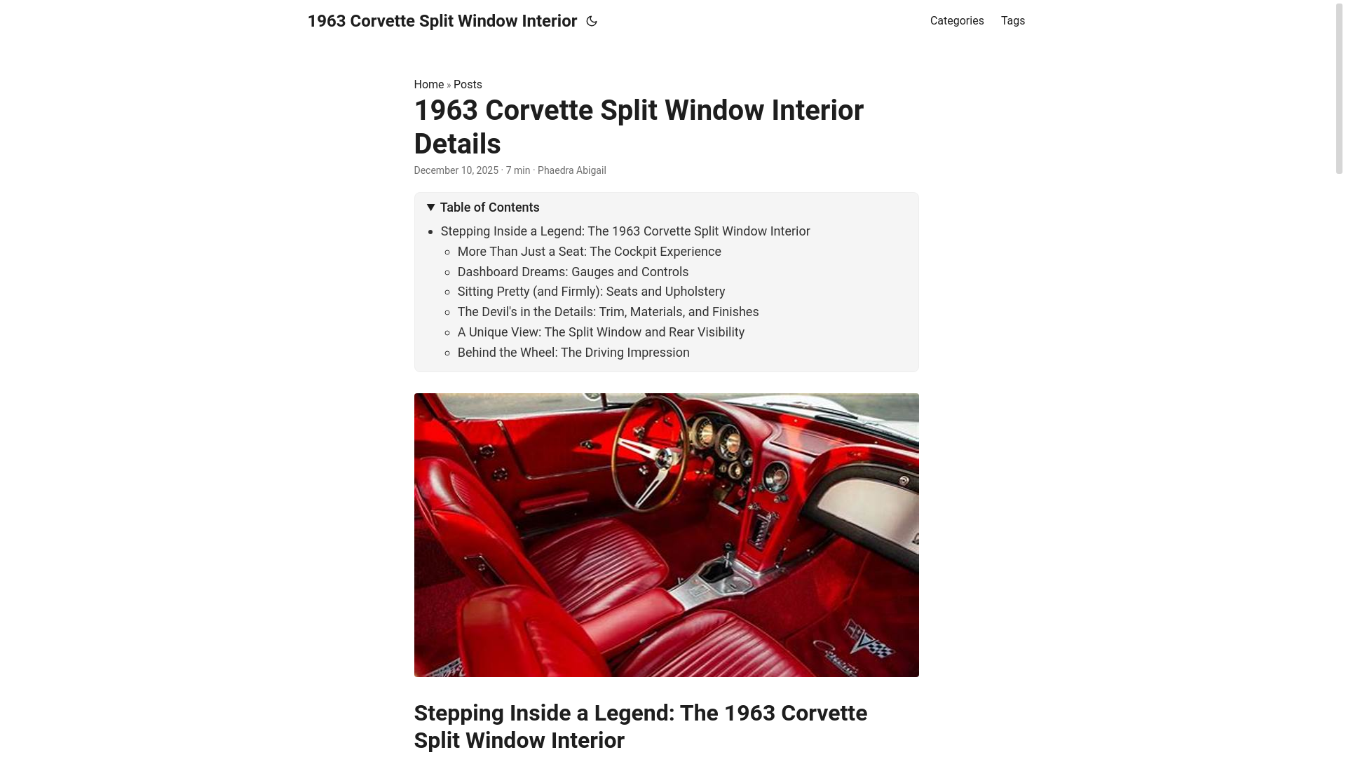 website screenshot of https://1963corvettesplitwindowinterior.pages.dev/