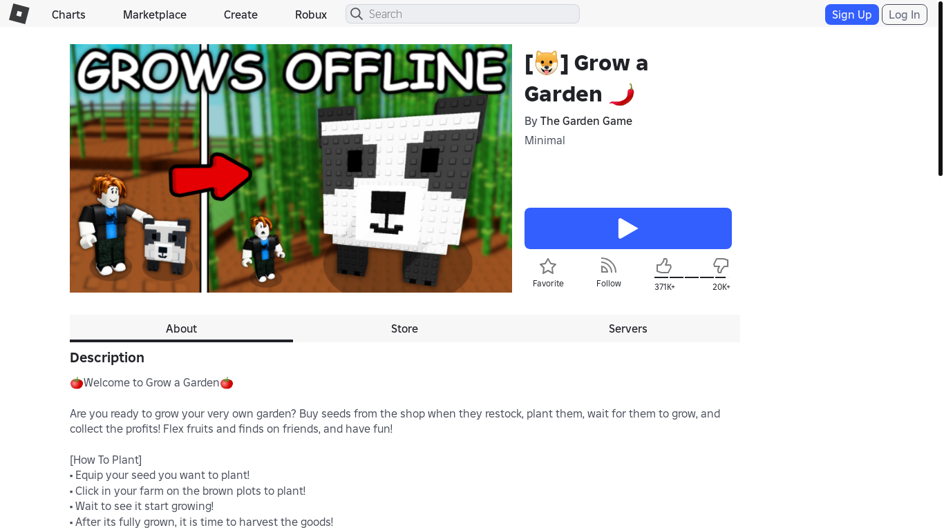 website screenshot of https://www.roblox.com.bz/games/126884695634066/Grow-a-Garden?privateServerLinkCode=63448129957067108066126834099895