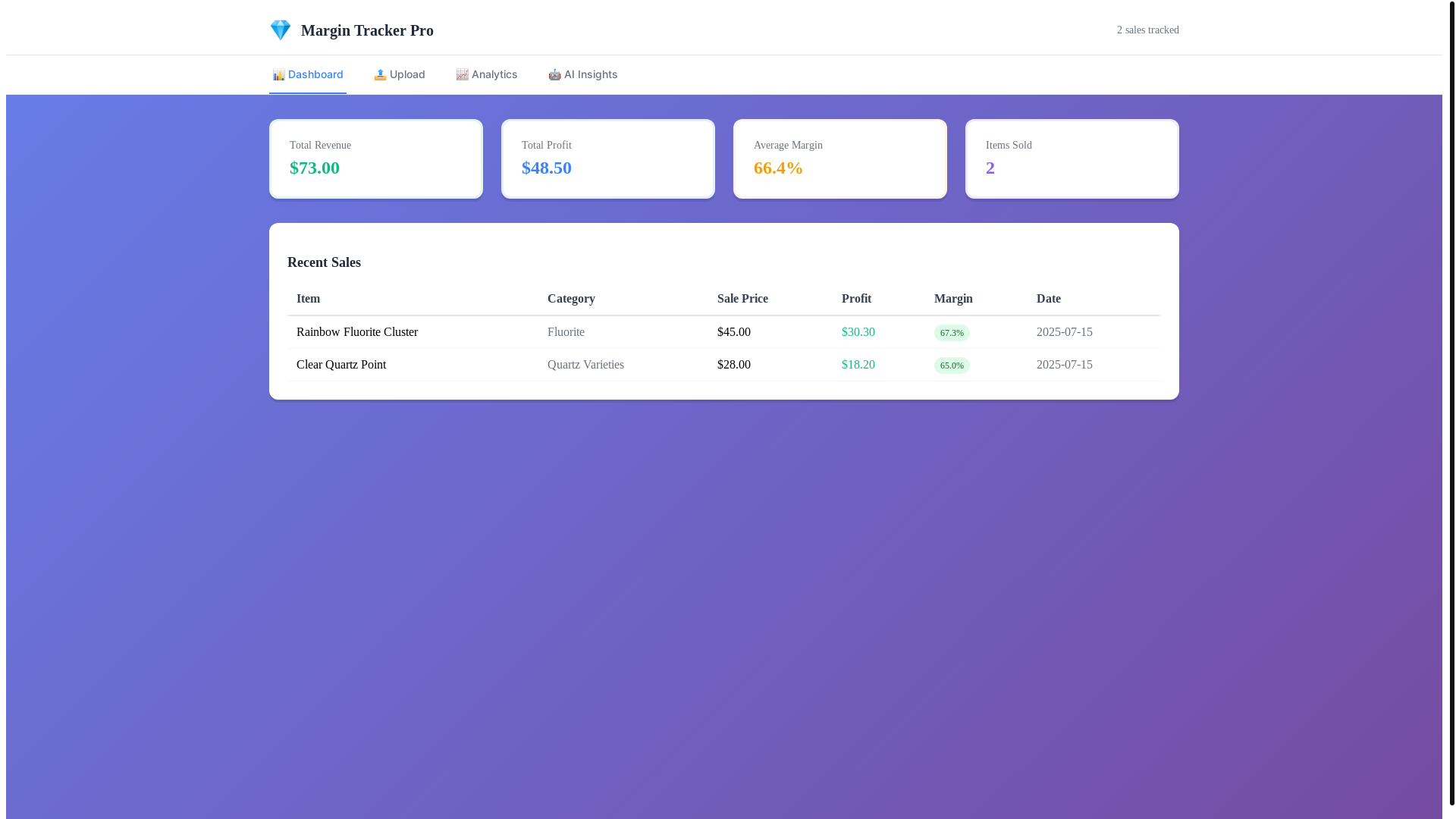 website screenshot of https://margin-tracker-pro.pages.dev/