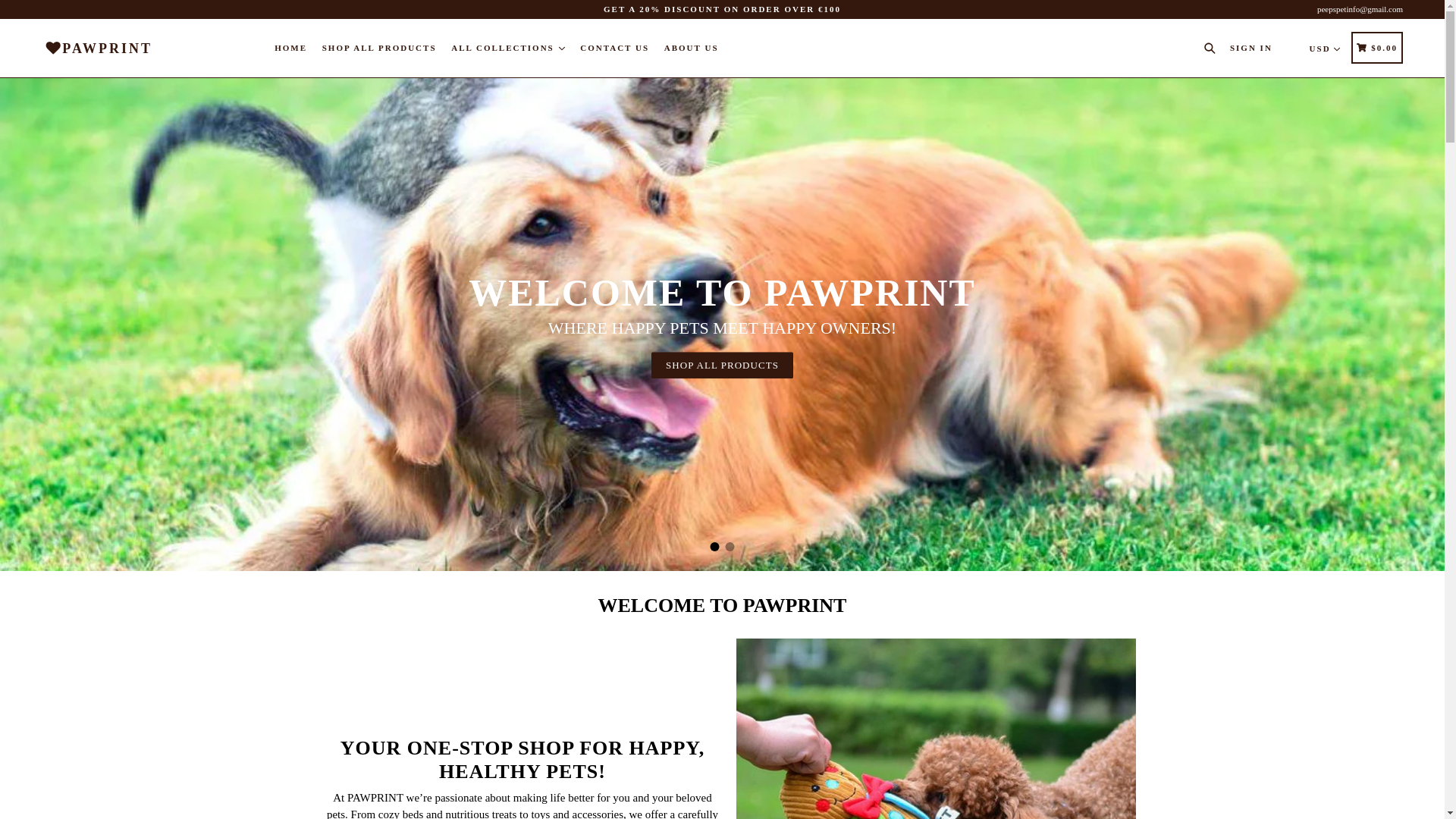 website screenshot of https://pawprintco.store/
