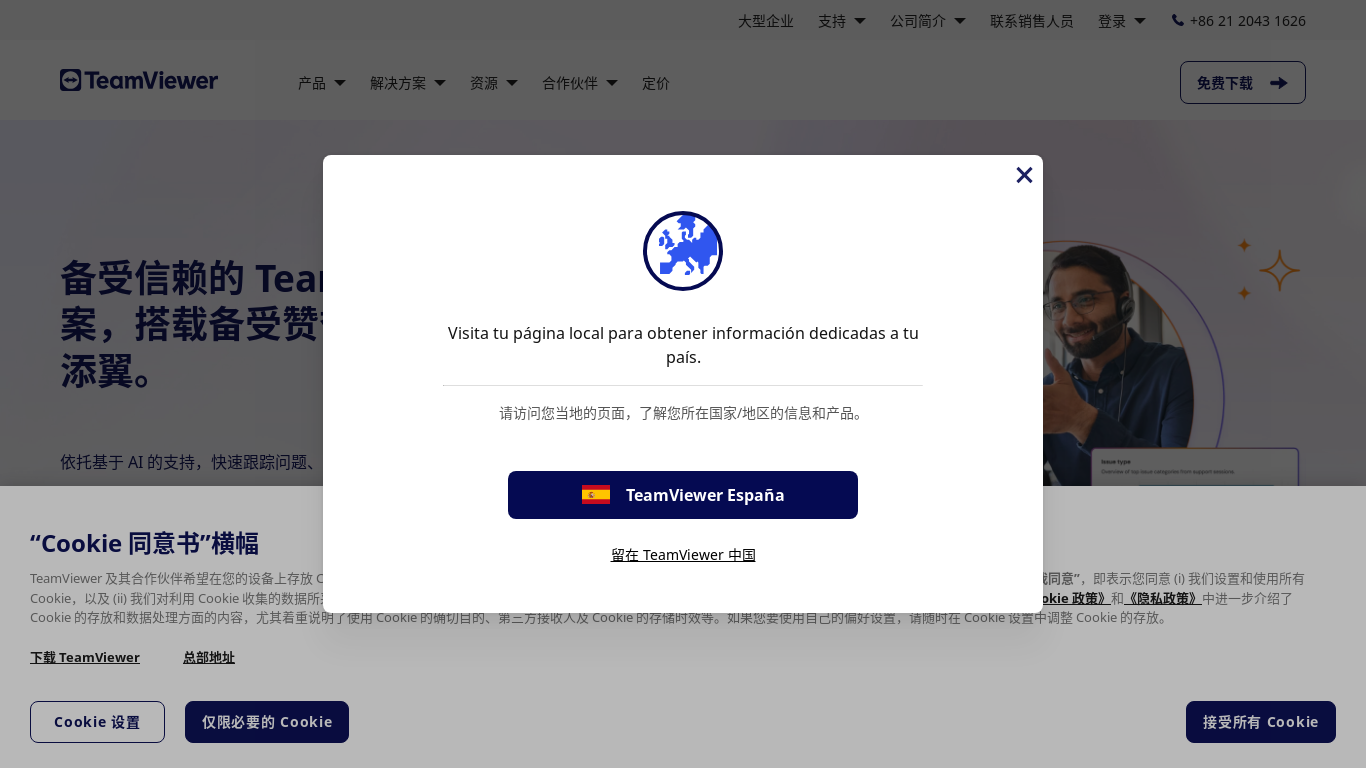 website screenshot of https://teamviewer.cn