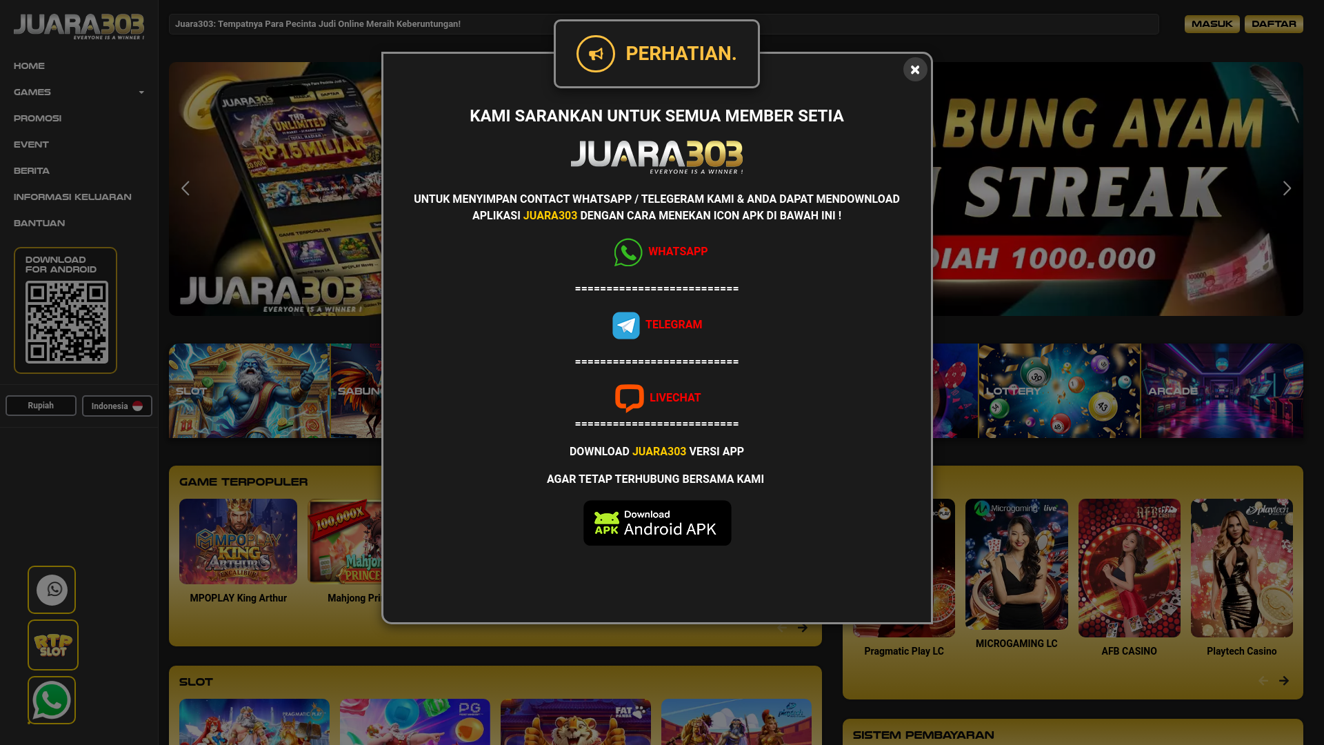 website screenshot of https://juarahoki.baby/