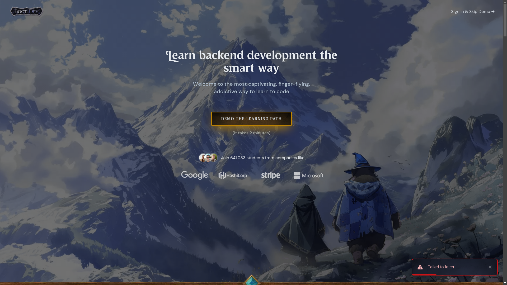 website screenshot of https://boot.dev