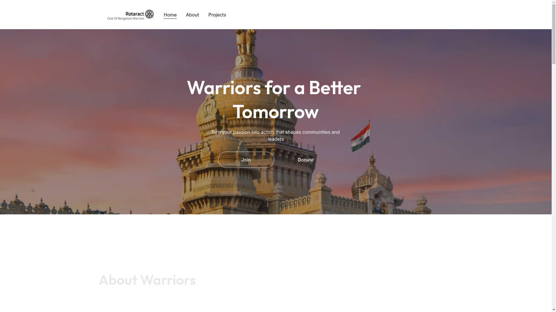 website screenshot of https://rotaractbangalorewarriors.in/