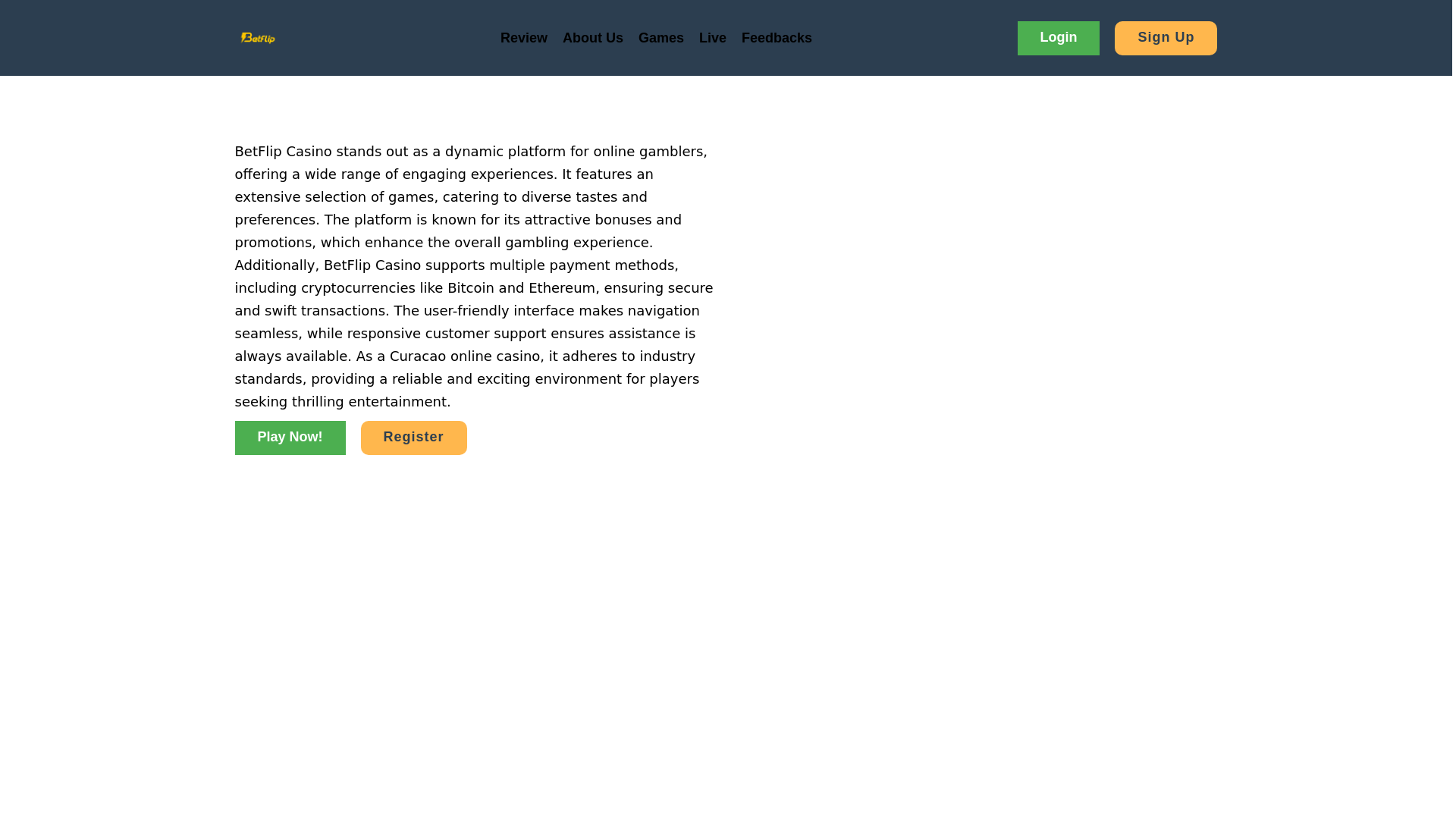 website screenshot of https://betflipcasino.co.uk/