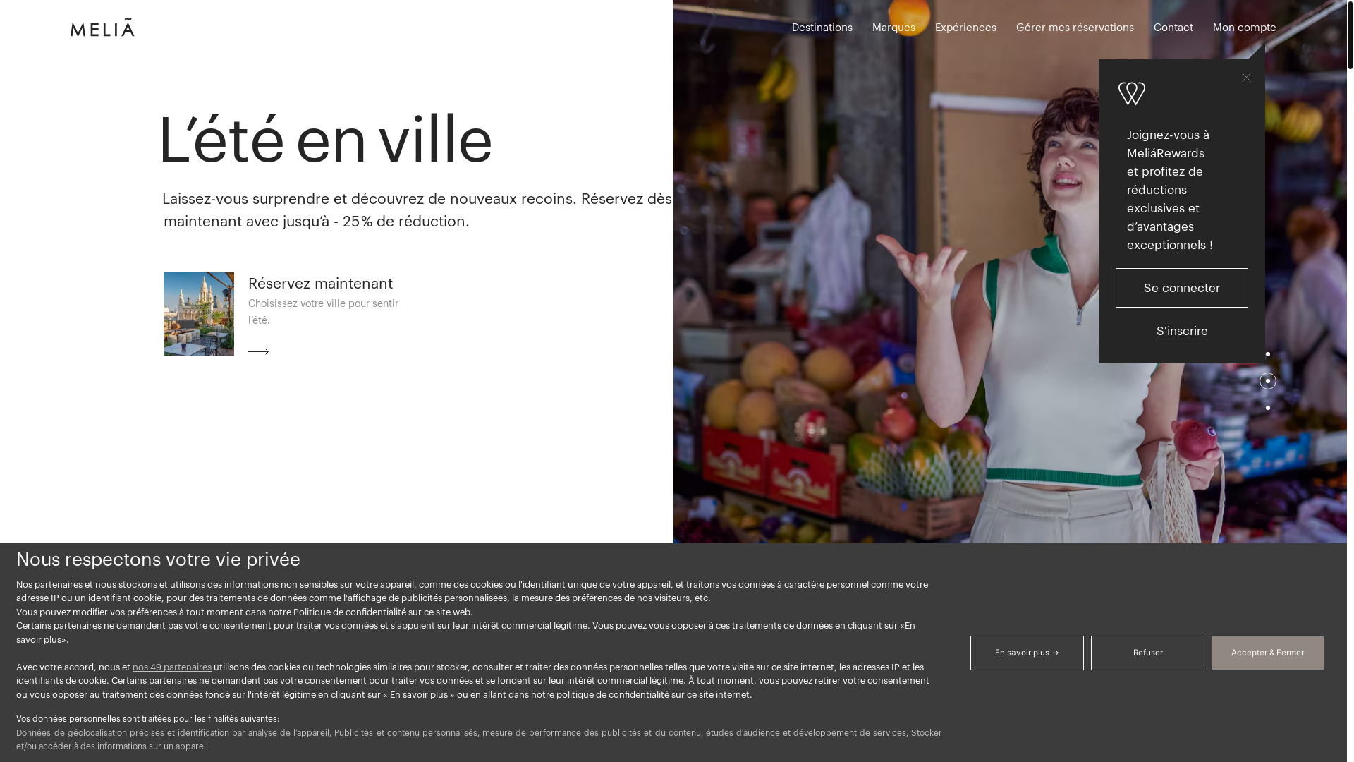 website screenshot of https://melia.com