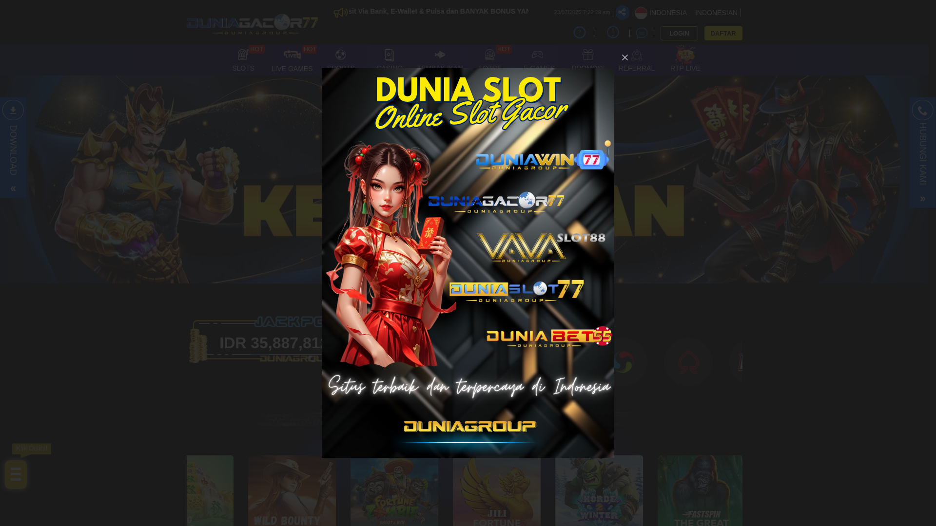 website screenshot of https://duniagacor77-lite.com/