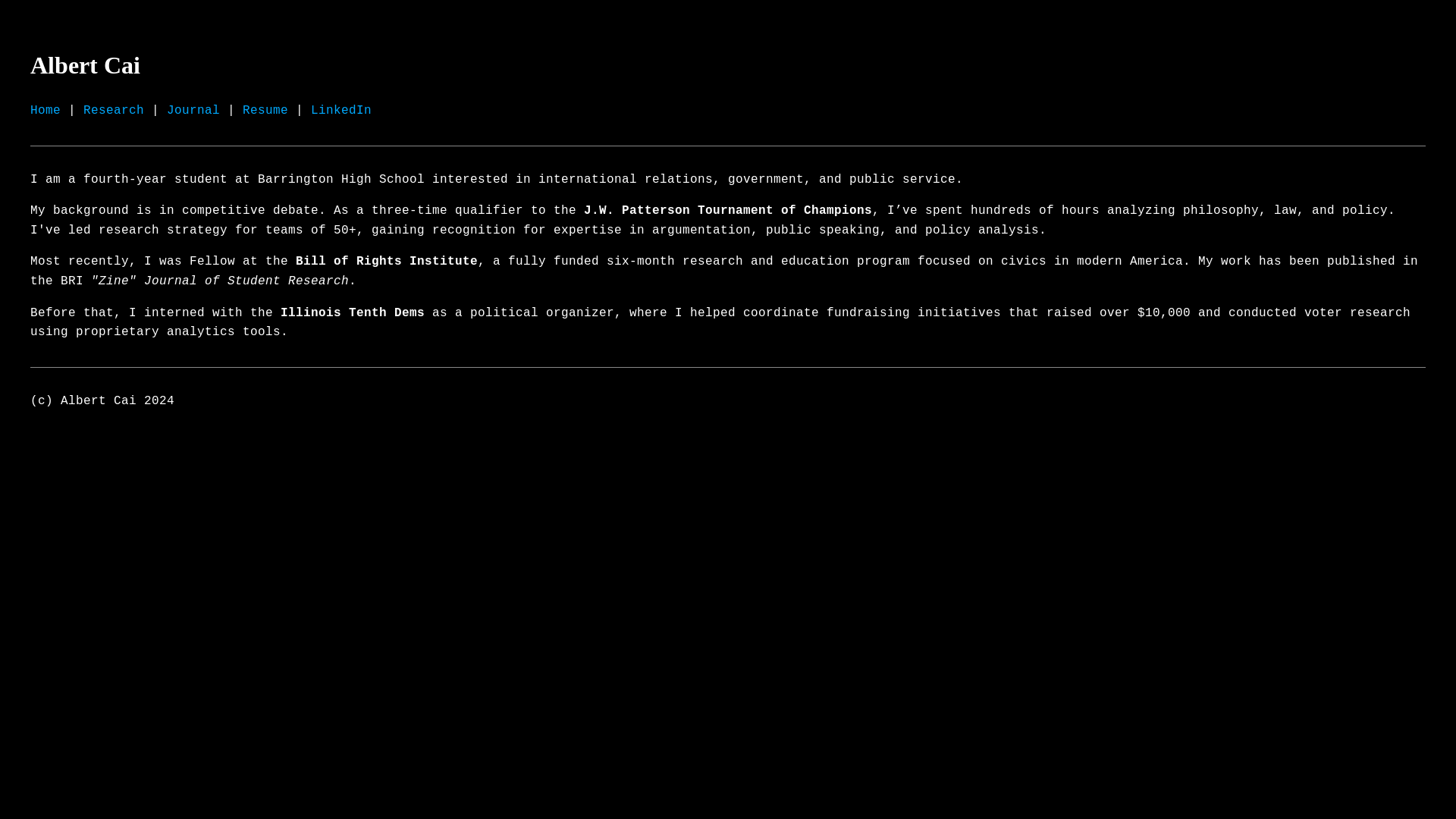 website screenshot of https://albertcai.org/