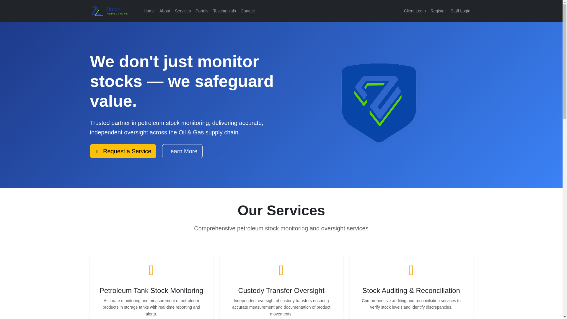 website screenshot of https://zirconinspections.com/