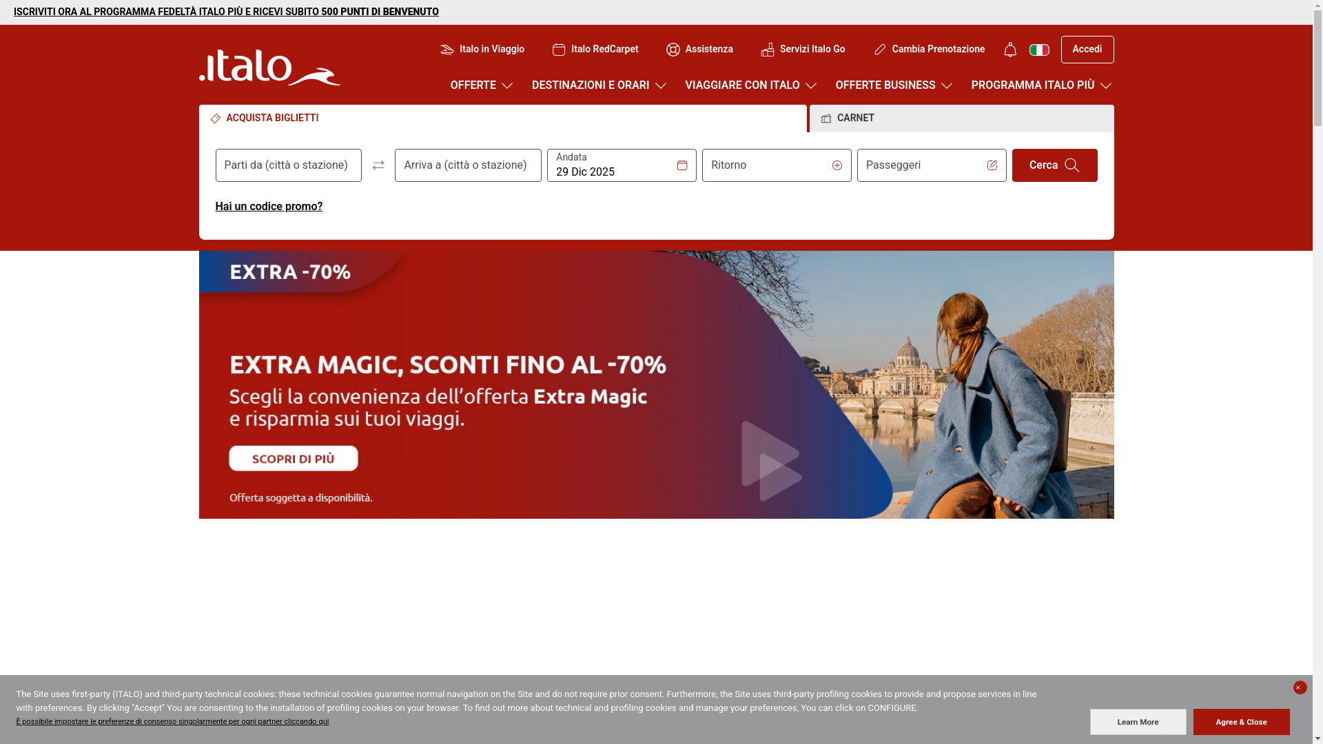website screenshot of https://www.italotreno.com/it