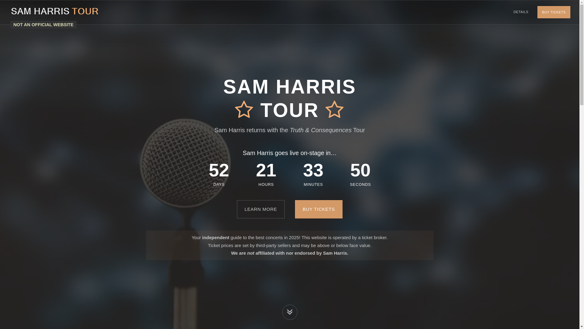 website screenshot of https://samharristour.com/