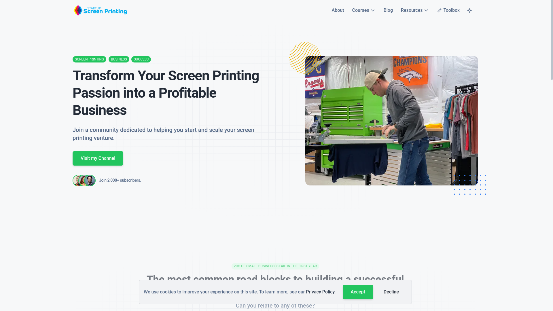 website screenshot of https://startupscreenprinting.pages.dev/