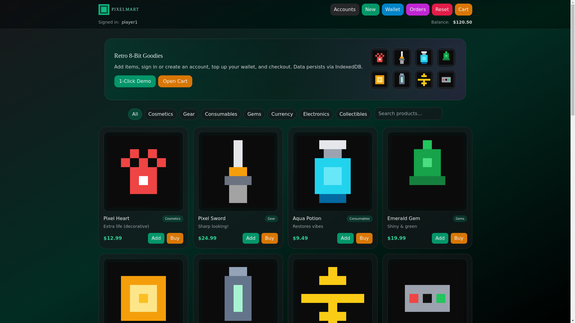website screenshot of https://pixelmart-demo.pages.dev/