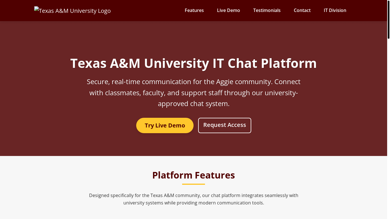 website screenshot of https://chat.it.tamu.edu/