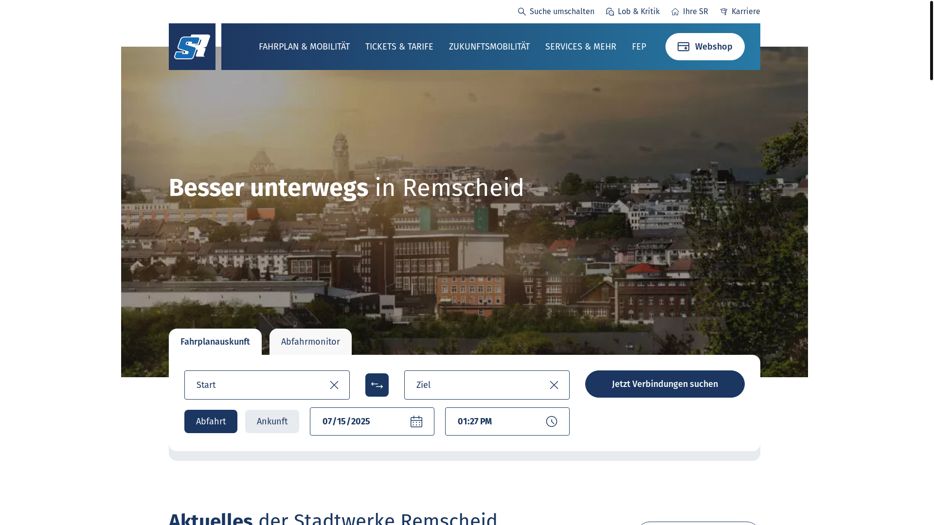 website screenshot of https://stadtwerke-remscheid.de/