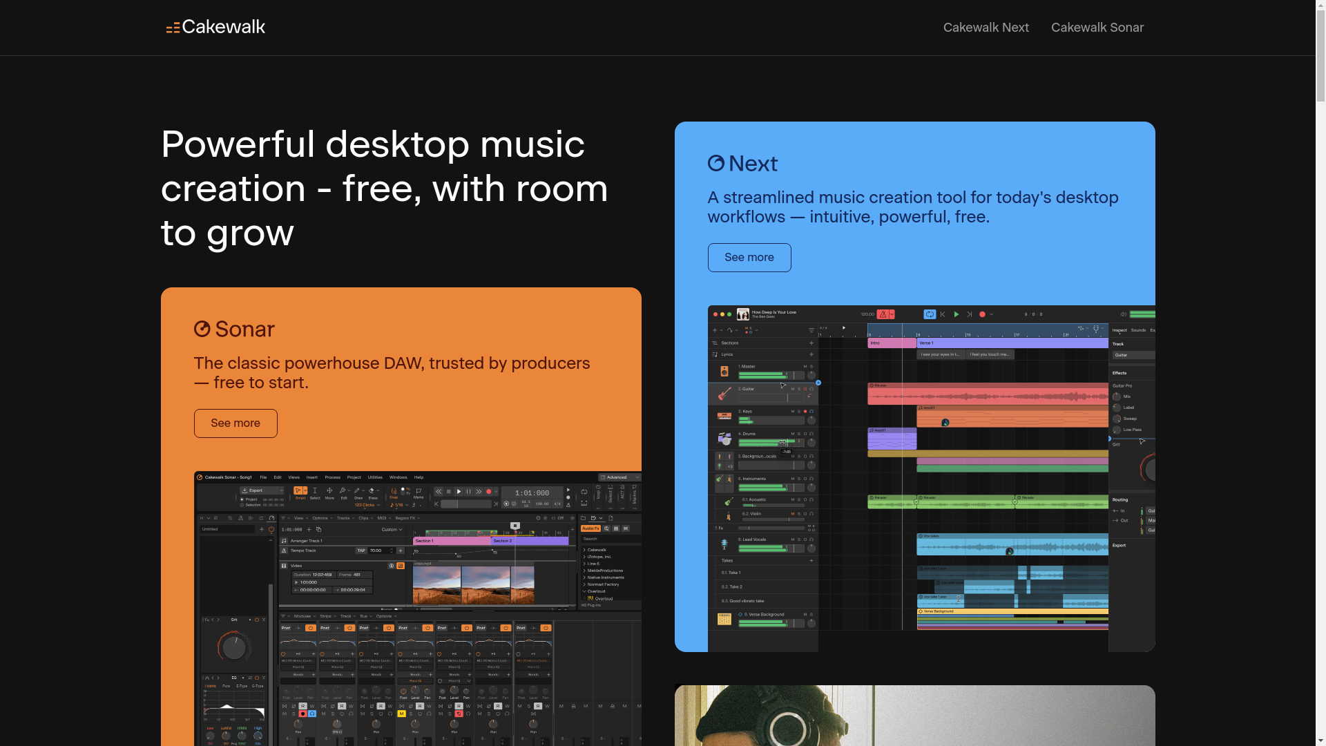 website screenshot of https://www.cakewalk.com/