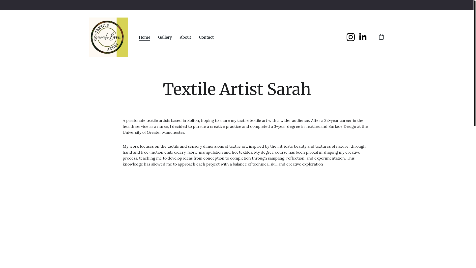 website screenshot of https://textileartistsarah.co.uk/
