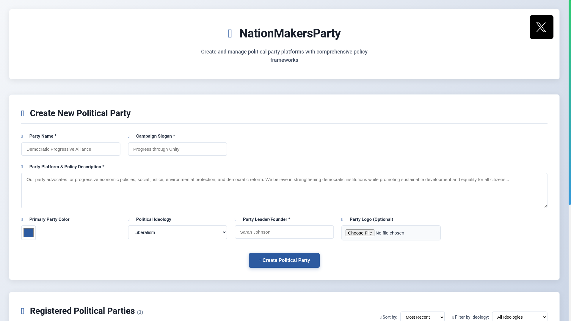 website screenshot of https://nationmakersparty.com/