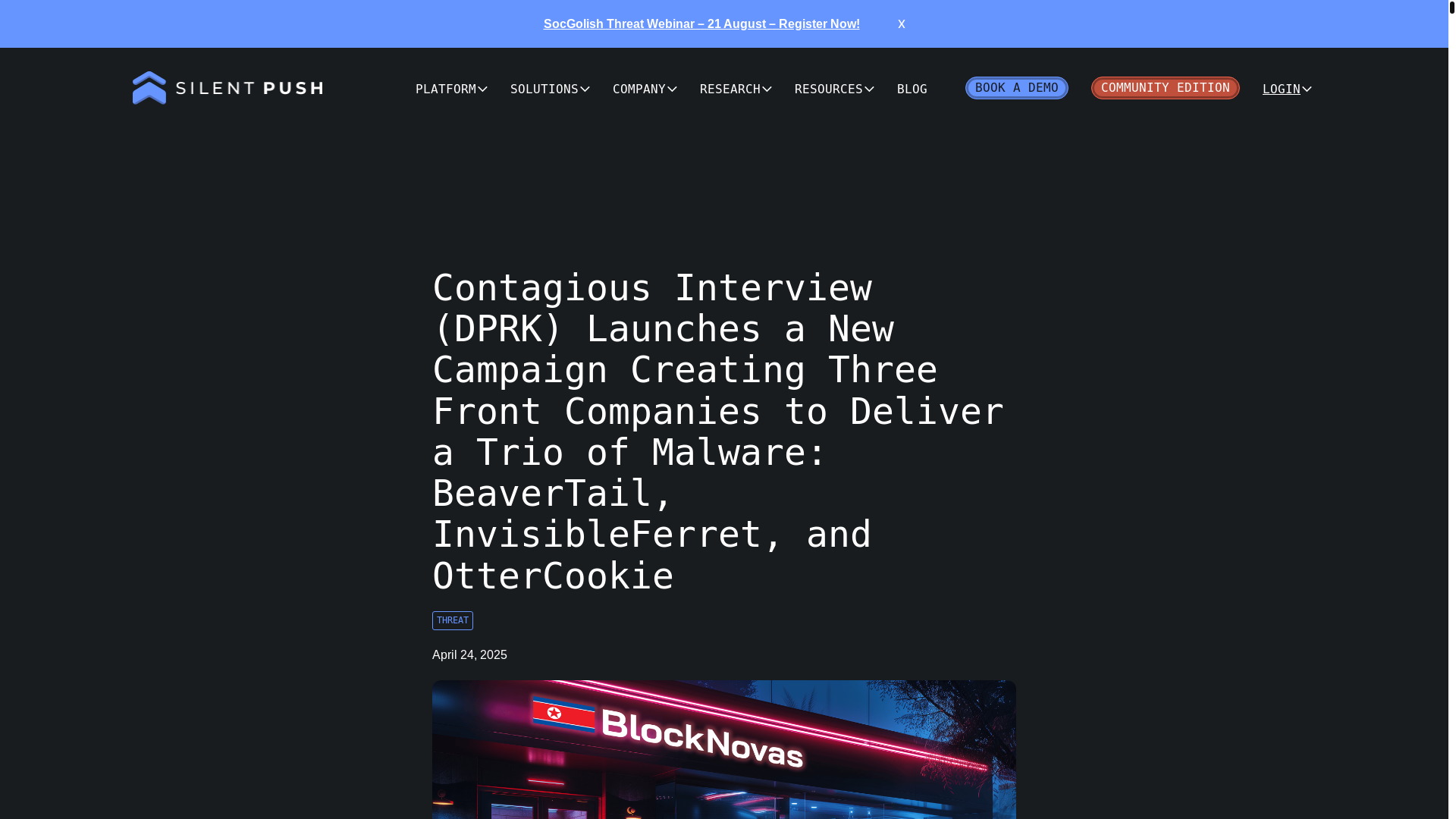 website screenshot of https://www.silentpush.com/blog/contagious-interview-front-companies