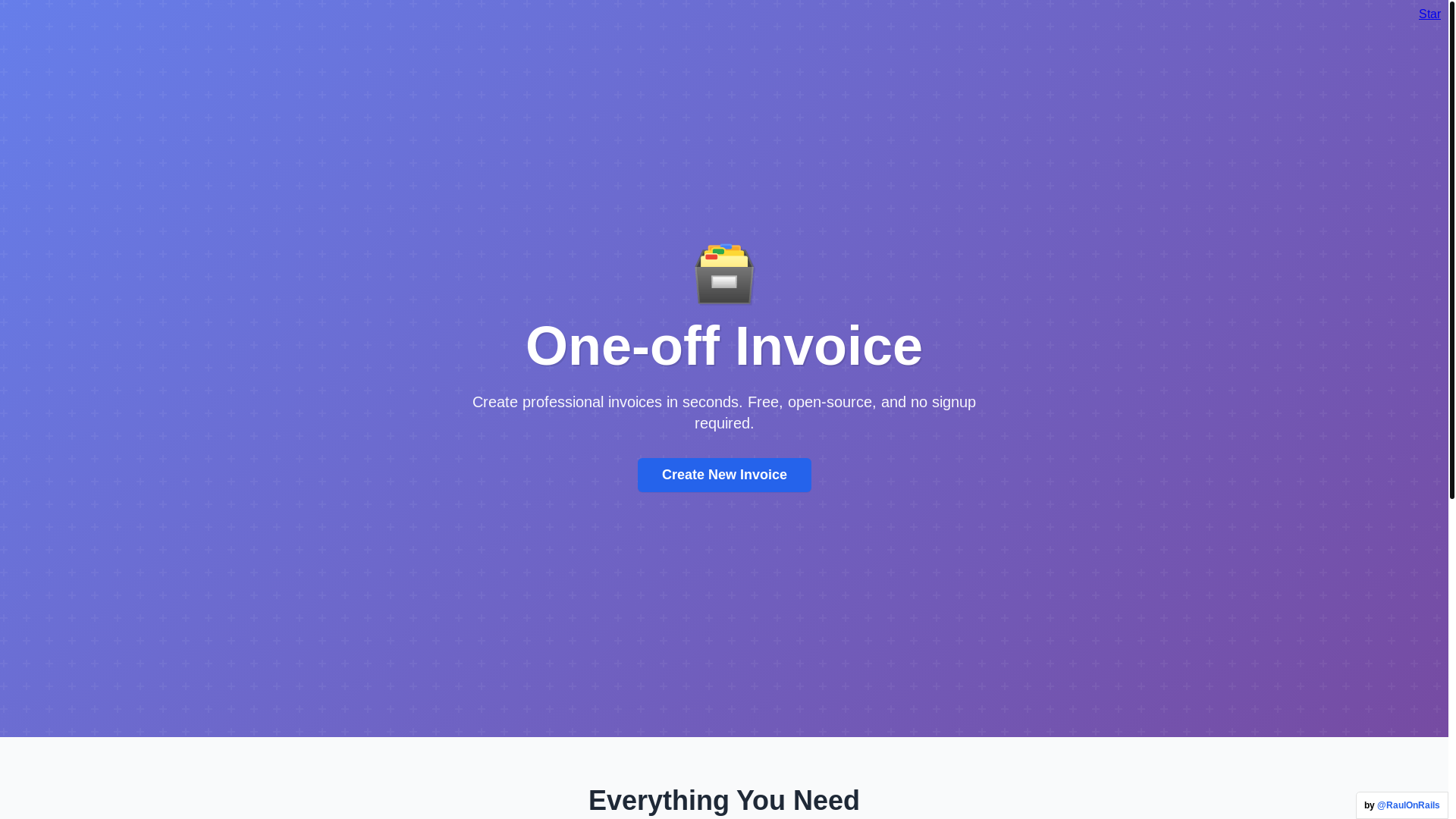 website screenshot of https://oneoffinvoice.com/