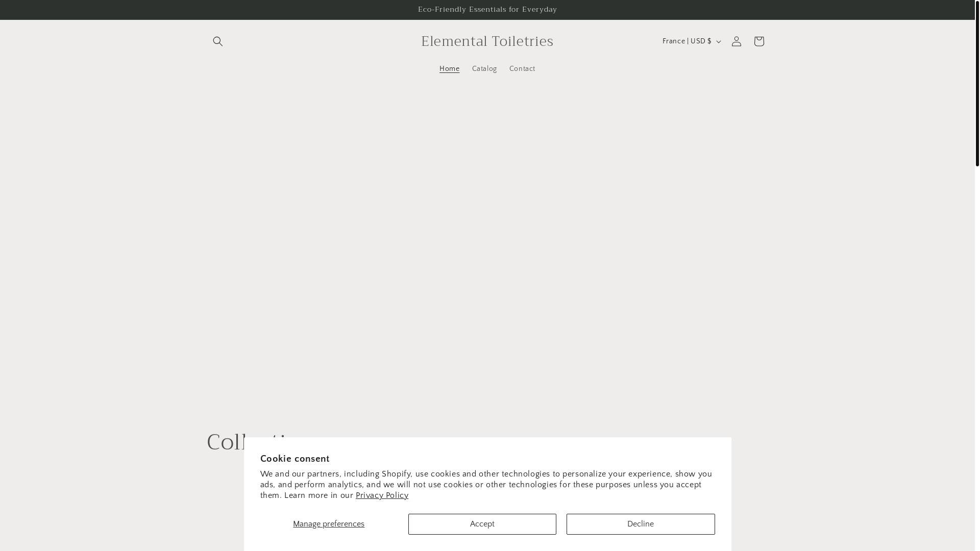 website screenshot of https://elementaltoiletries.com/