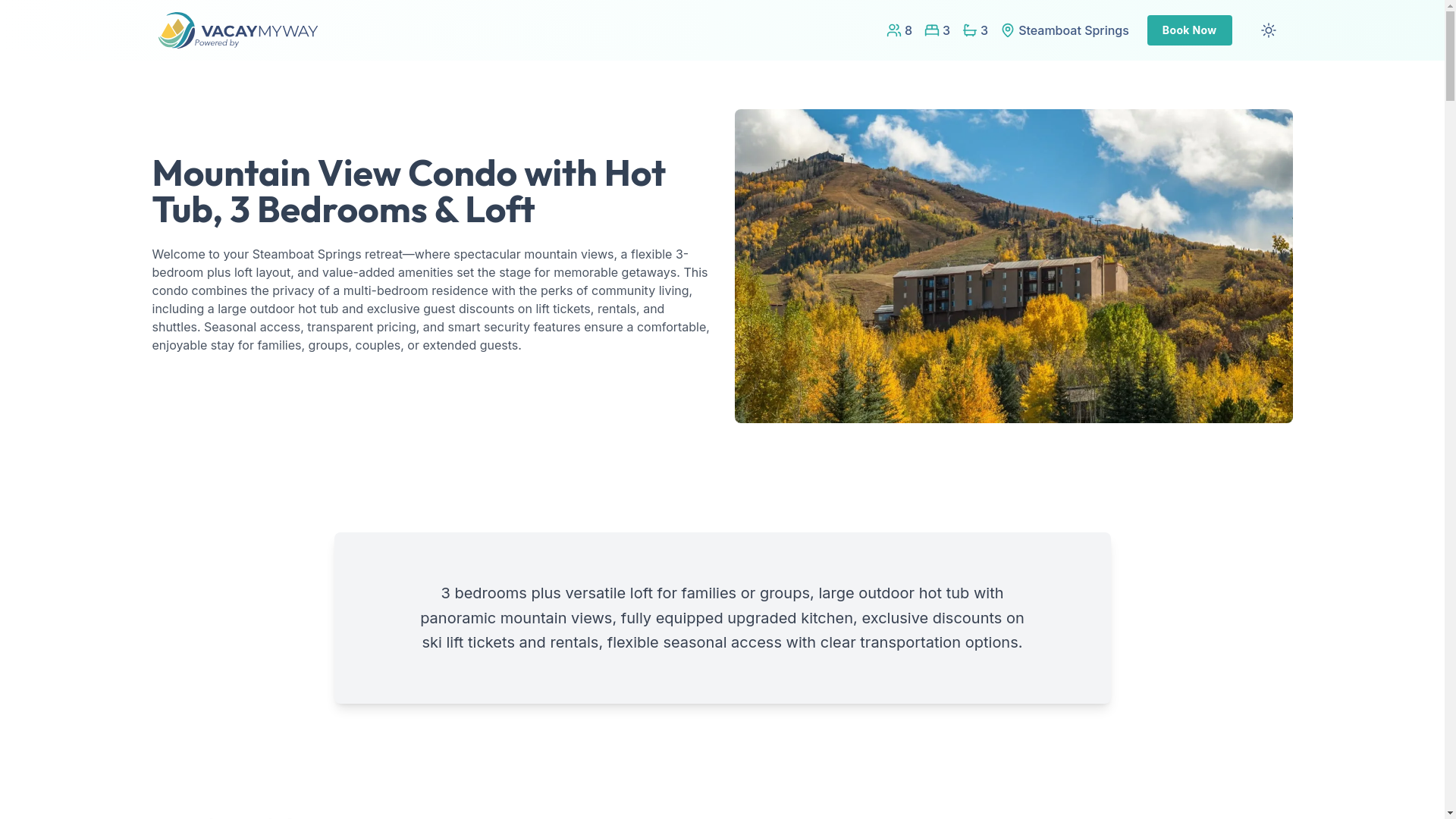website screenshot of https://serenemeadow.vacations/