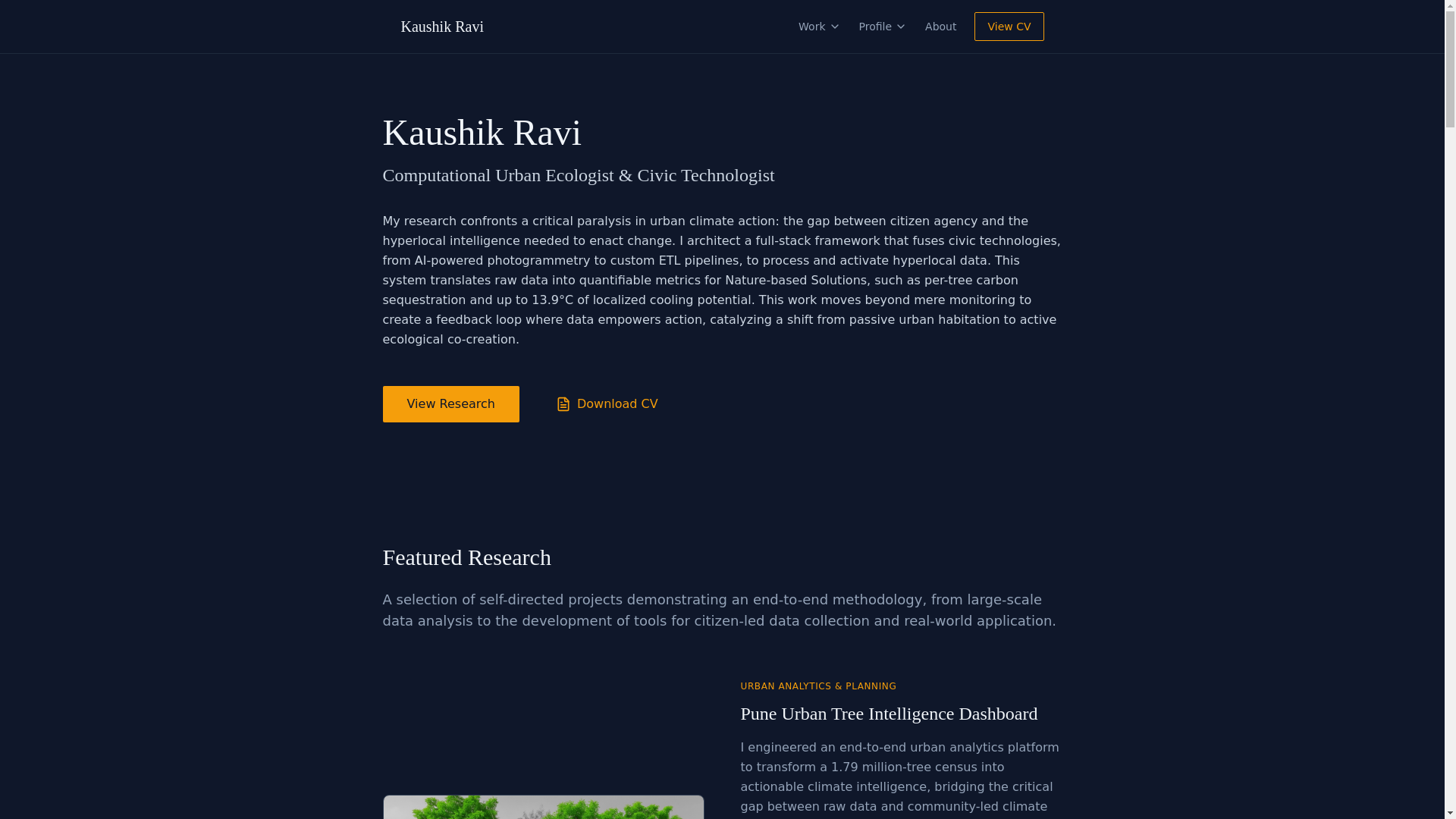 website screenshot of https://kaushikravi.tech/