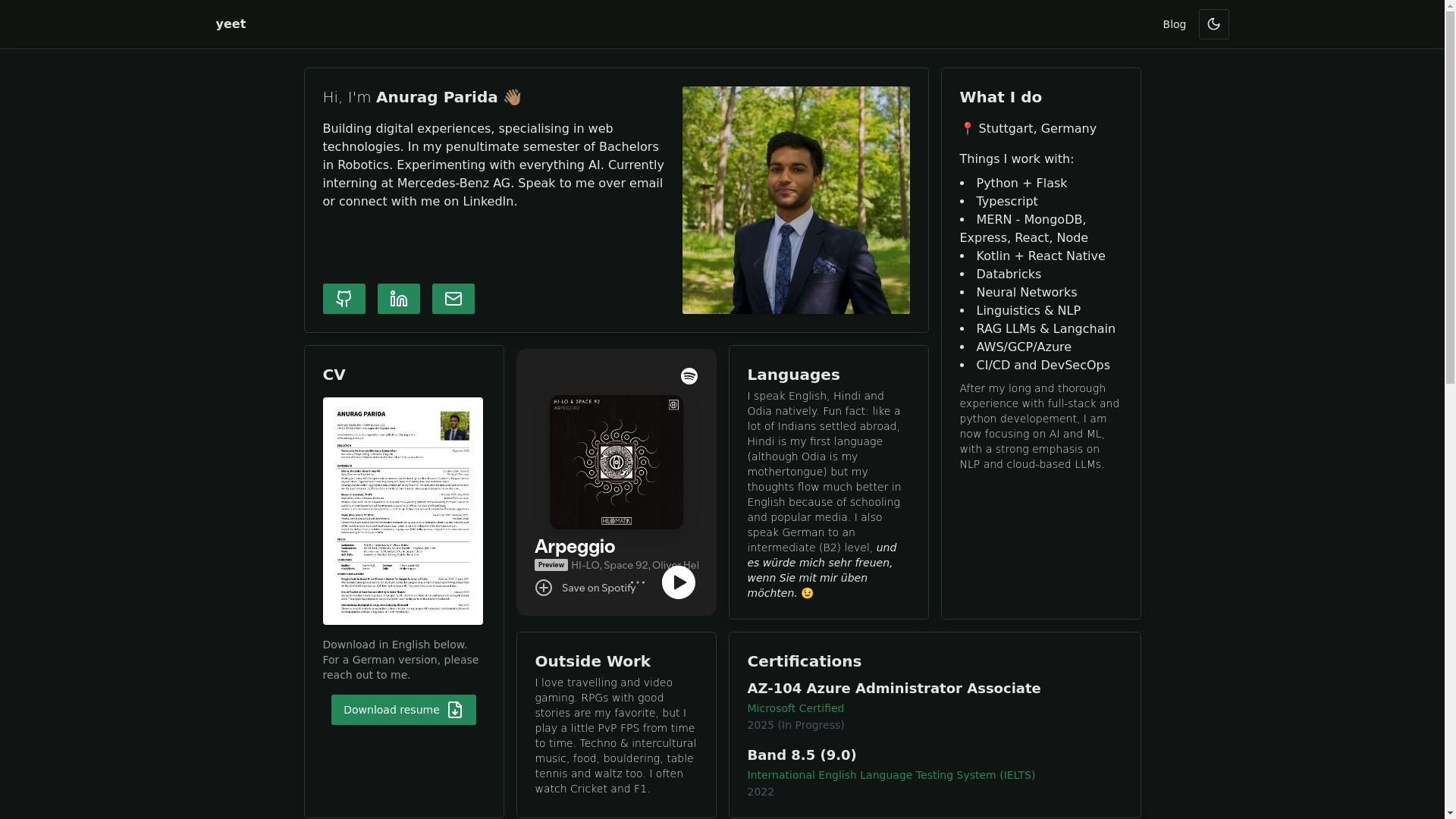 website screenshot of https://anuragparida.pages.dev/
