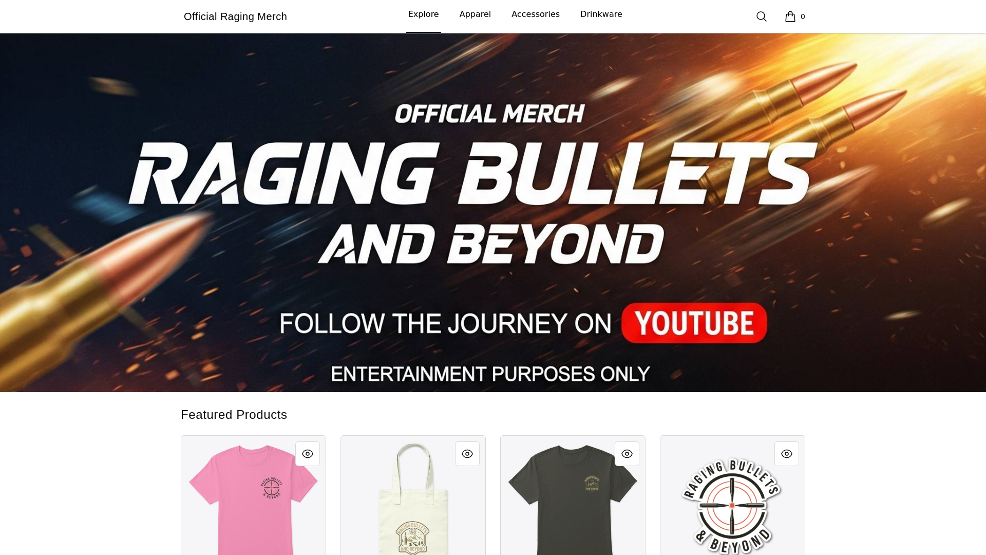 website screenshot of https://officialragingmerch.com/