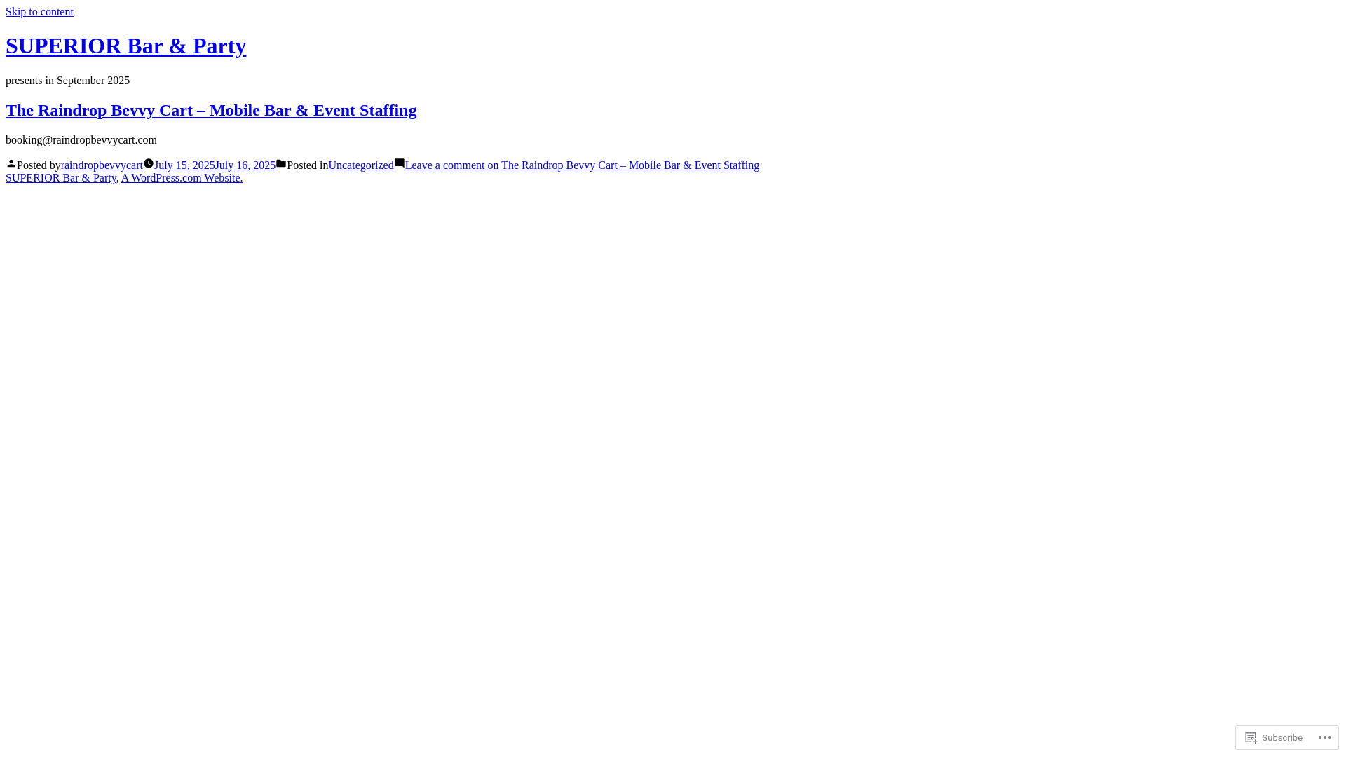 website screenshot of https://raindropmobilebar.com/