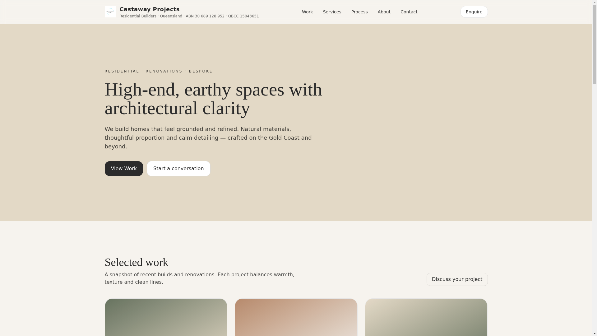 website screenshot of https://castawayprojects.com/