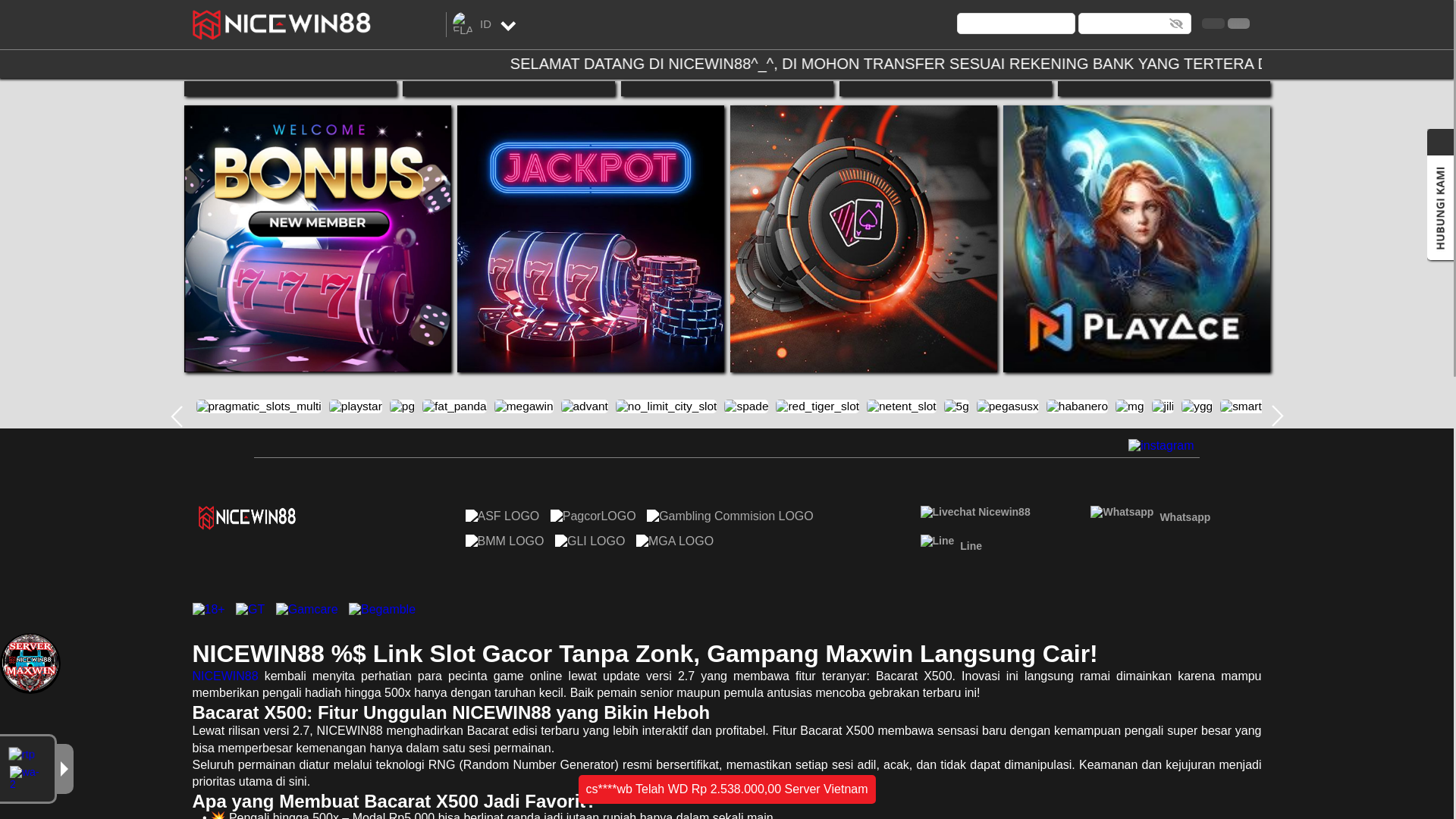 website screenshot of https://nicewin88sip.com/