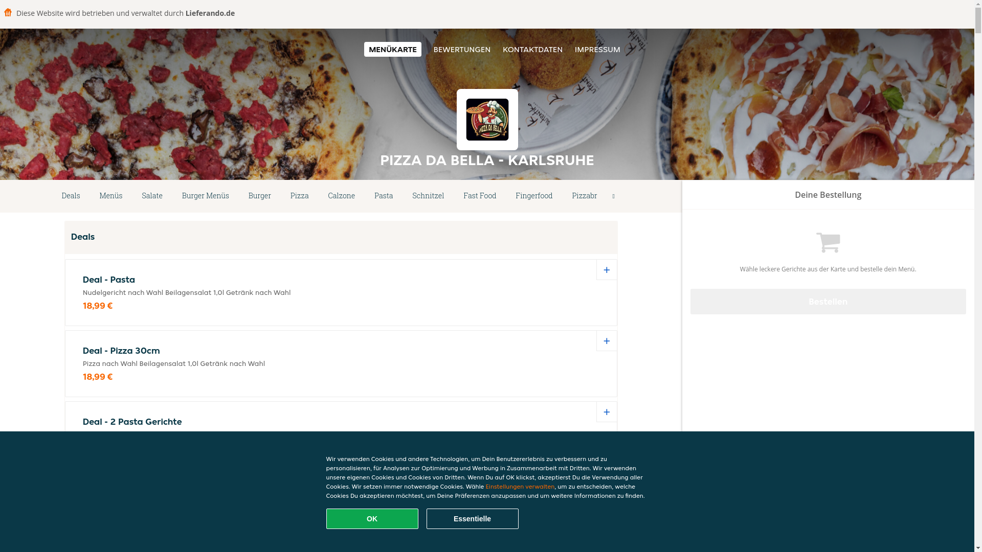 website screenshot of https://pizzadabella-karlsruhe.de/