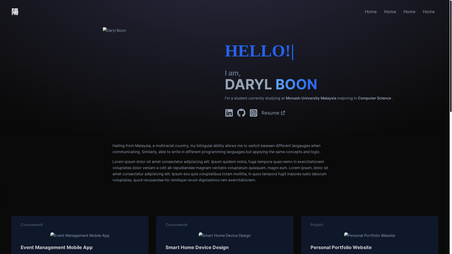 website screenshot of https://darylboon.me/
