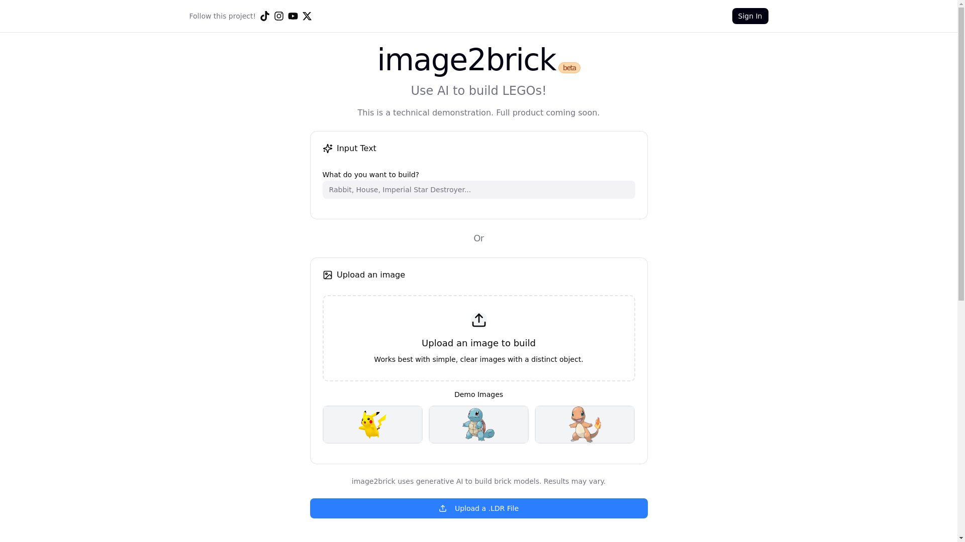 website screenshot of https://prompt2brick.com/