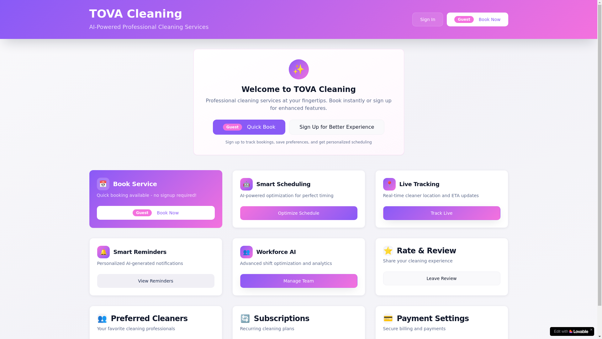 website screenshot of https://tovasmartclean.com/