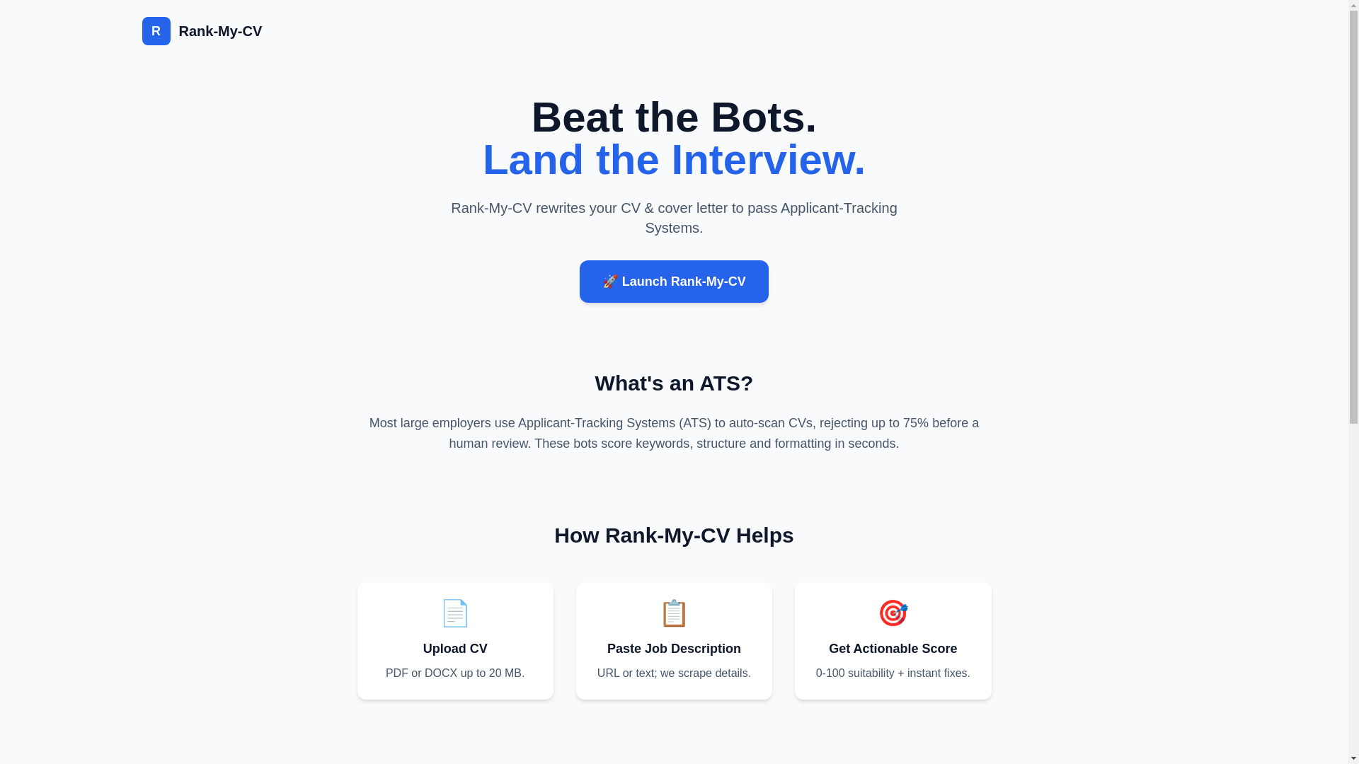 website screenshot of https://rank-my-cv.com/
