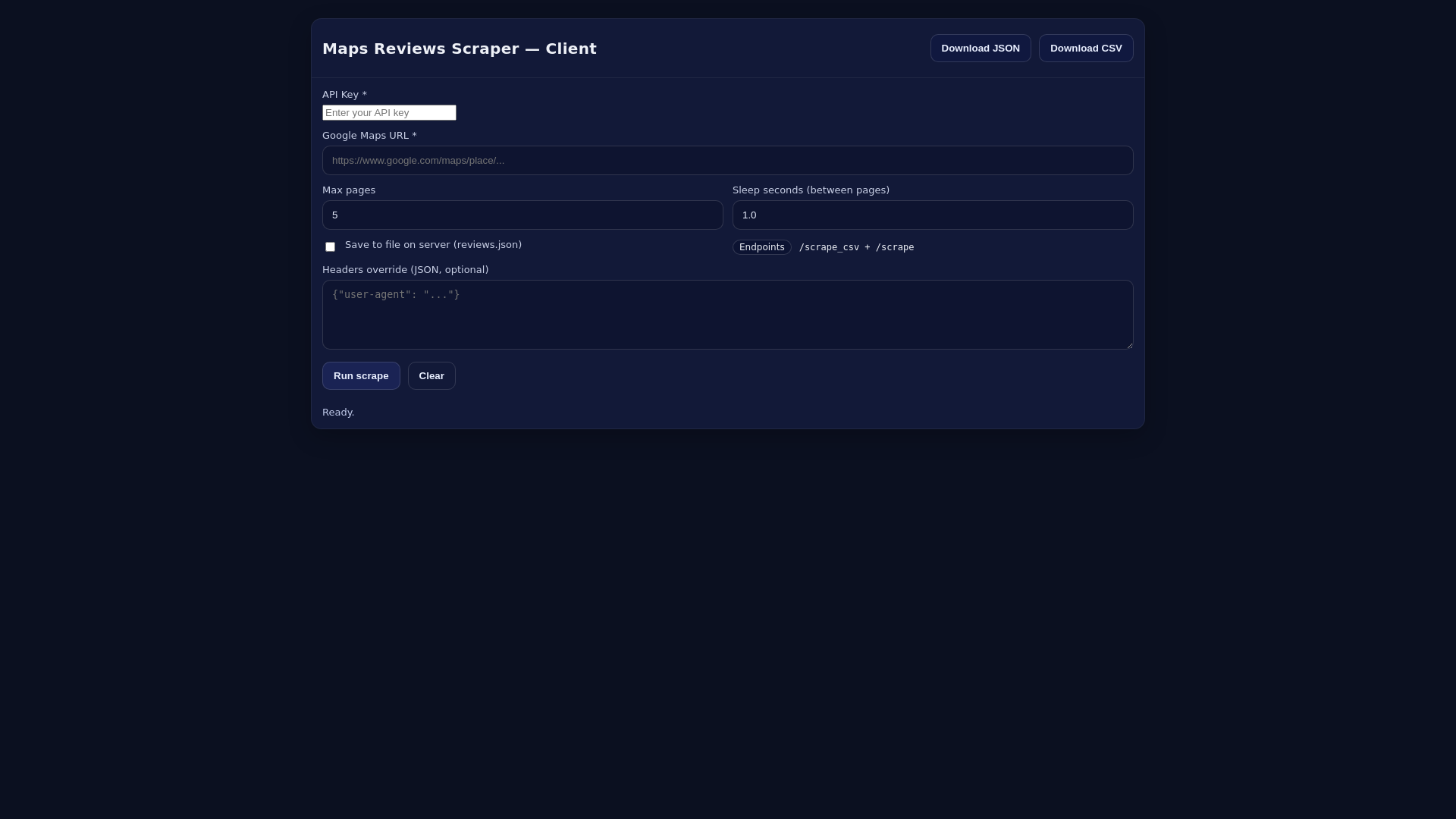 website screenshot of https://google-maps-scraper-6qr.pages.dev/