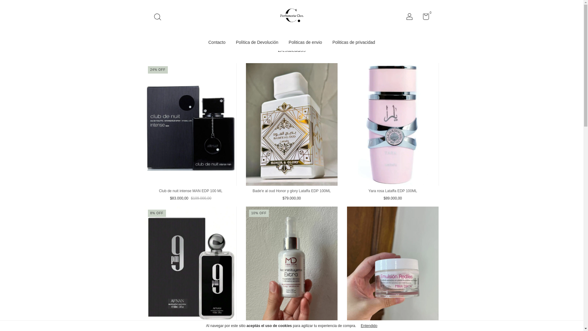 website screenshot of https://perfumeriacleo.com.ar/