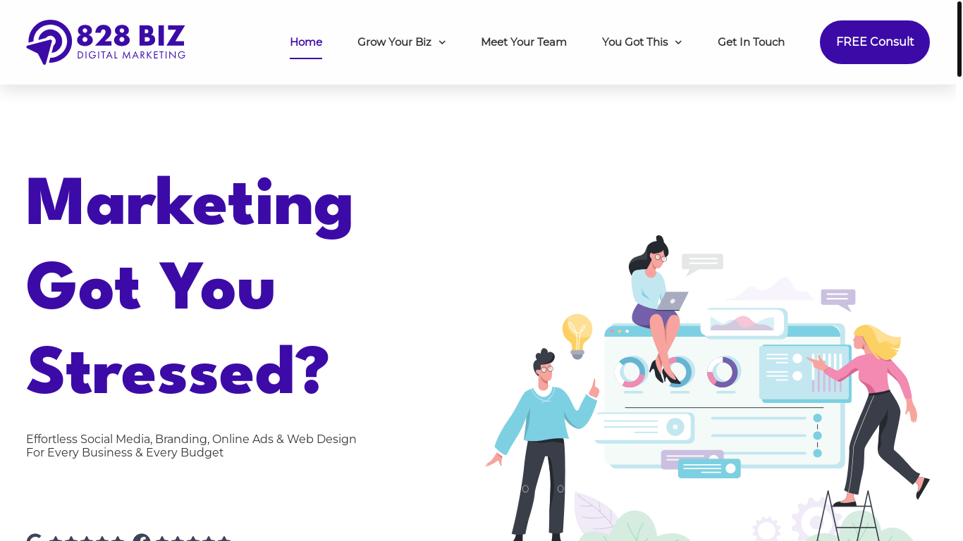 website screenshot of https://828bizmarketing.com/